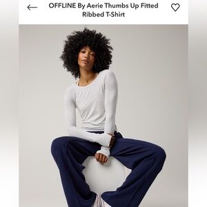 Aerie Gray Ribbed Long-Sleeve Shirt